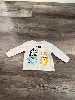 Bluey Grey Long-Sleeve Kids Tee with Playful Cartoon Dogs